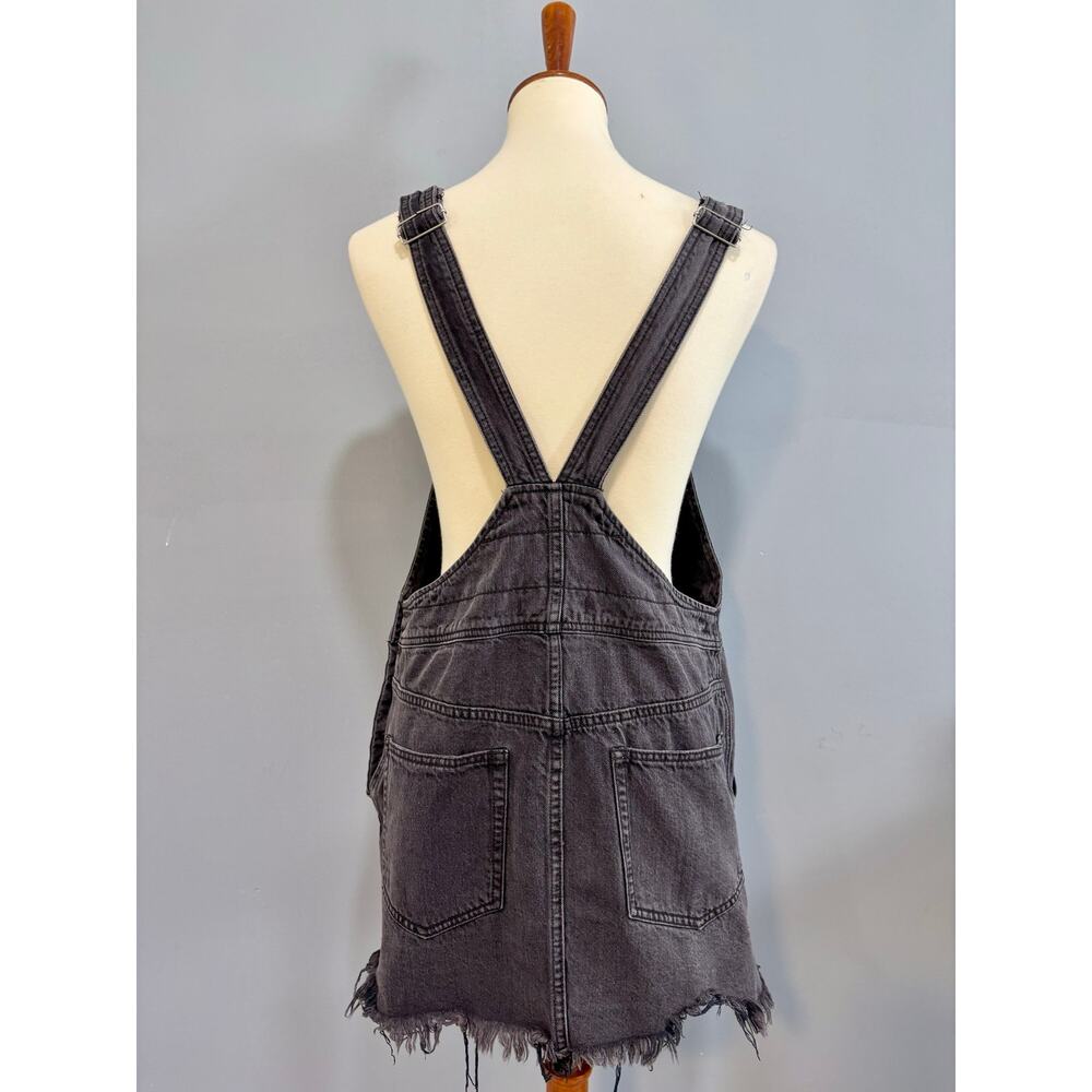 Free People Ziggy Denim Overall Mini Dress Skirtall Frayed Gray Festival Size 10 - Picture 4 of 7